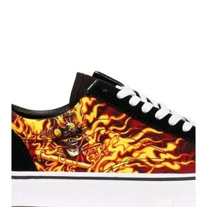 Vans Old Skool Samurai Flame Black Suede Canvas Skate Shoes Mens 6 Womens 7.5